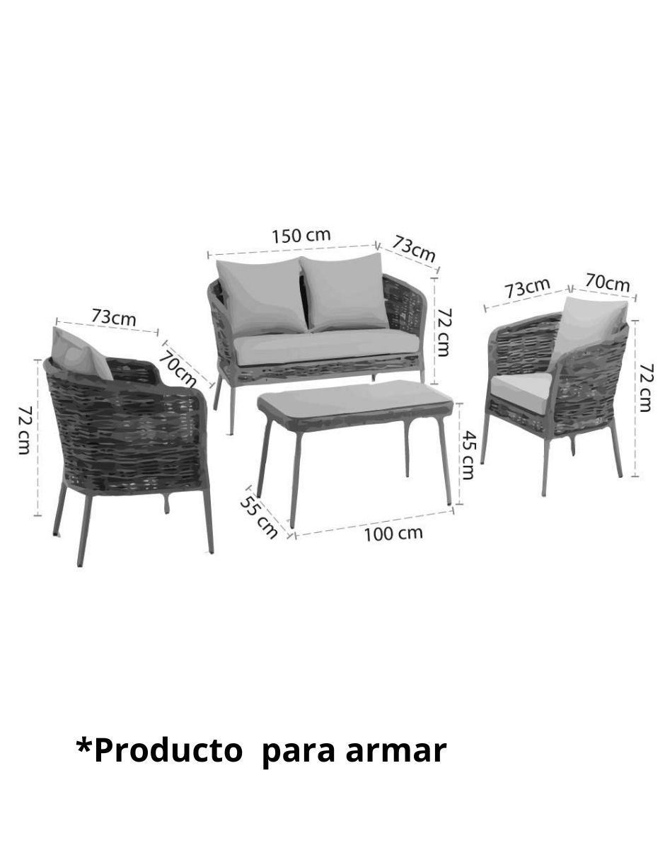 Sala 3 piezas Ibiza Gold de ratán pvc 8