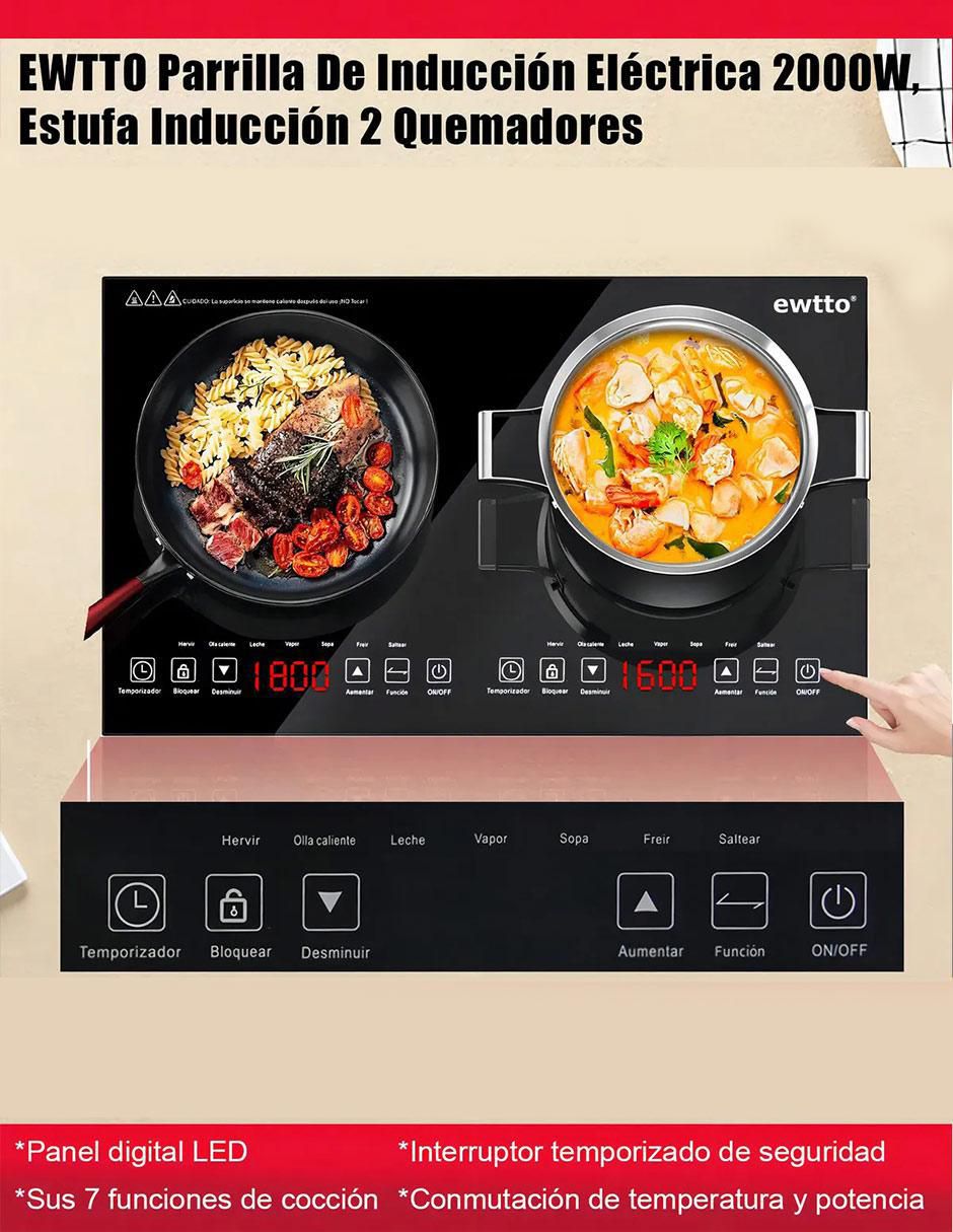Parrilla de inducción ewtto et-h8007 "de" acero inoxidable y vidrio