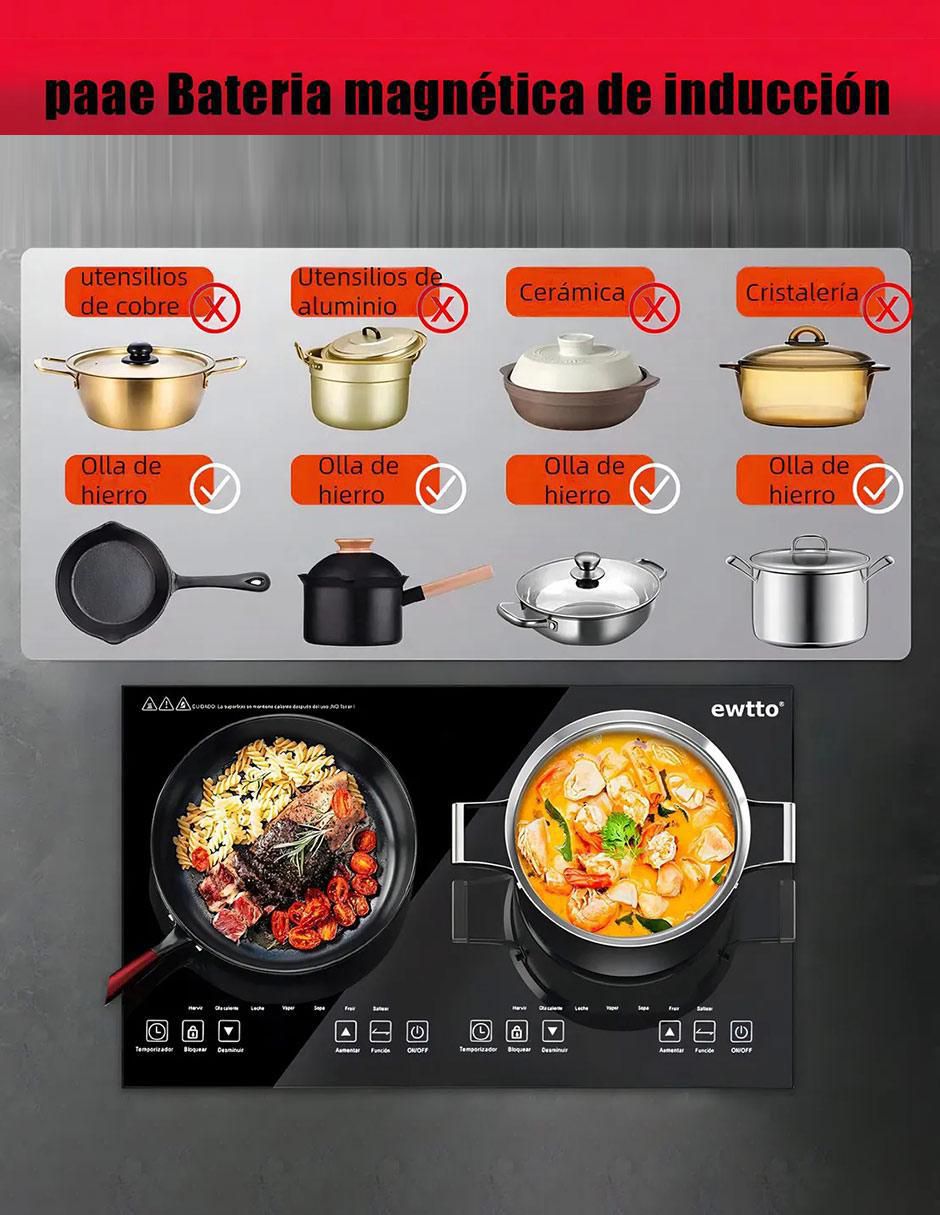 Parrilla de inducción ewtto et-h8007 "de" acero inoxidable y vidrio