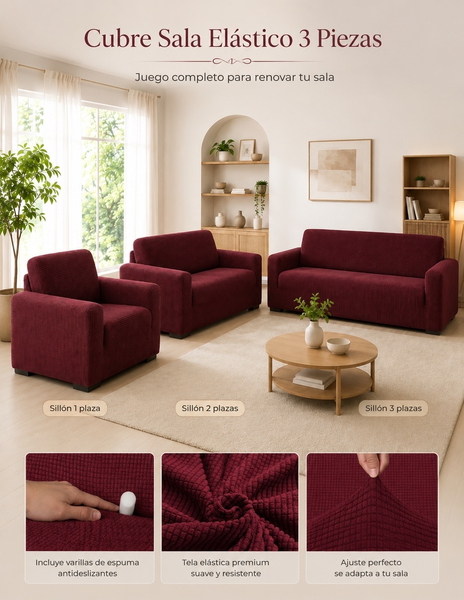 Set funda sillón antideslizante 3 piezas 3
