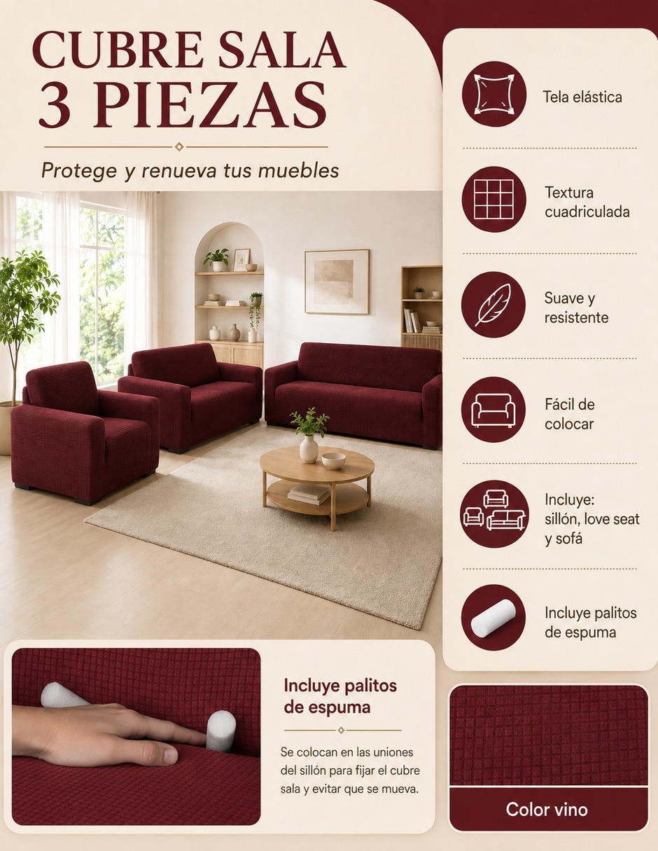Set funda sillón antideslizante 3 piezas 2