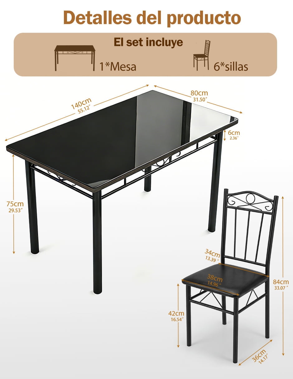 Comedor rectangular vidrio templado para 7 personas de cristal templado 11