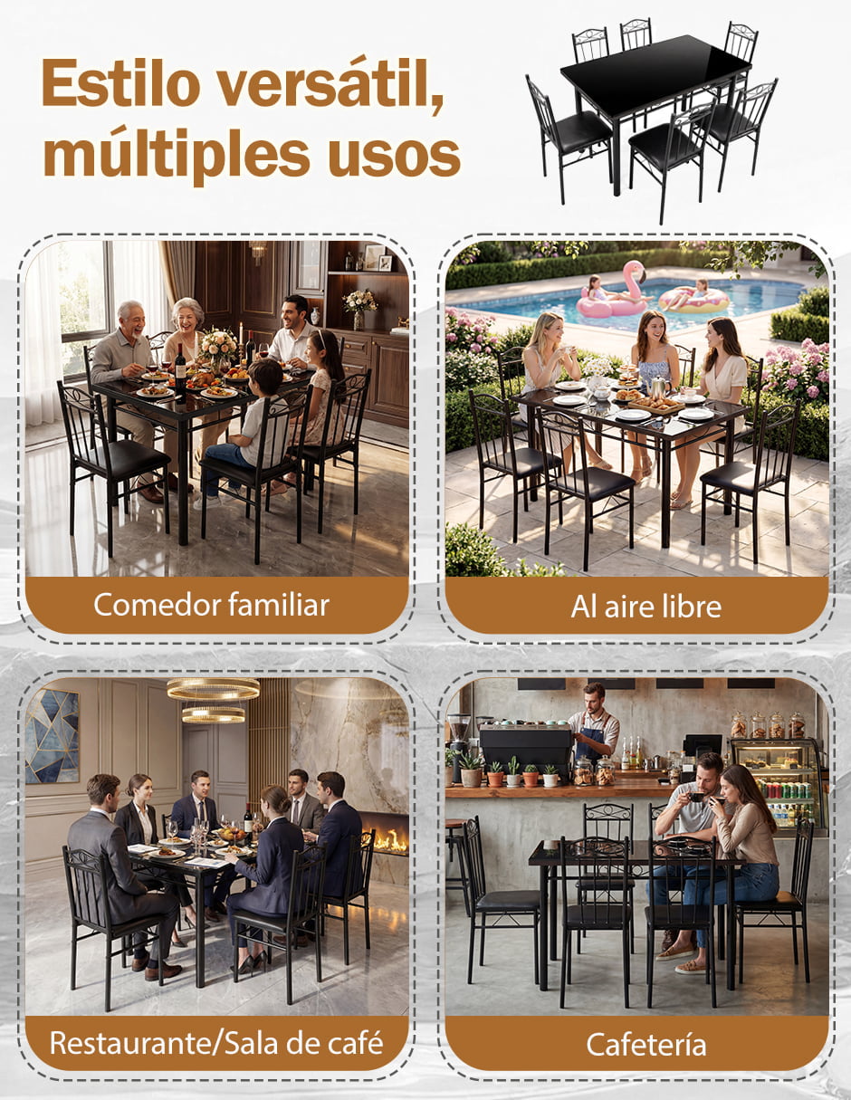 Comedor rectangular vidrio templado para 7 personas de cristal templado 7